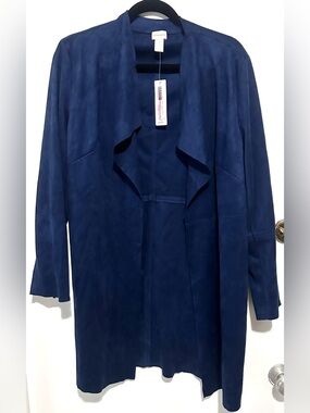 Chicos Faux Suede Open Front Navy Jacket Medium